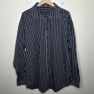 Axcess Black Red Gray Striped Wrinkle Free Button Front Shirt Size 18.5 36-37